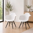 thumbnail image 3 of 2xhome - Set of 2 (Two) White - Plastic Armchair Black Wood Legs Eiffel Dining Room Chair - Lounge Chair Arm Chair Arms Chairs Seats Wire Leg Dowel Leg Legged Base Chrome Metal Eiffel Work, 3 of 6