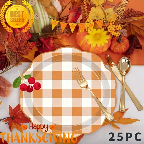 Paper Plates Thanksgiving Fall Pumpkin Maple Disposable for Fall Decor 7 Inch, 25 Count