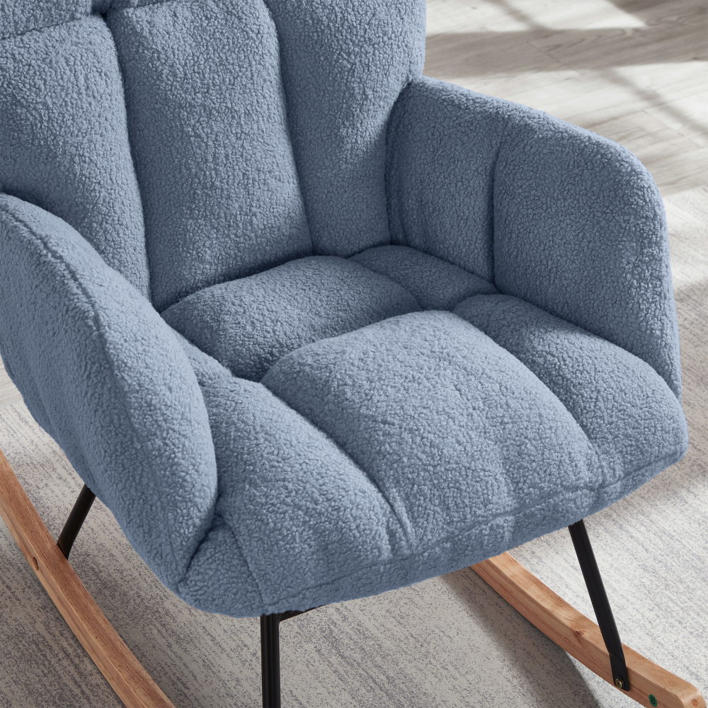 DECMAY Glider Chair for Living Room, Tufted Upholstered Teddy Fabric Rocking Accent Chair with Metal Frame and Wooden Legs