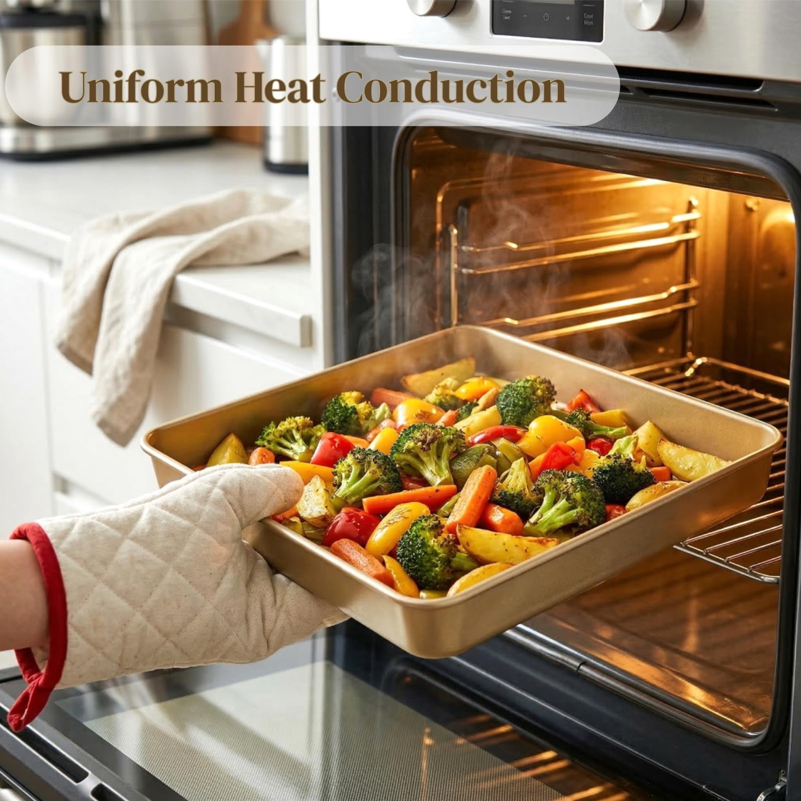 Baking Sheet Pans 3 Pack Square Nonstick Heavy Duty for Toaster Oven Baking