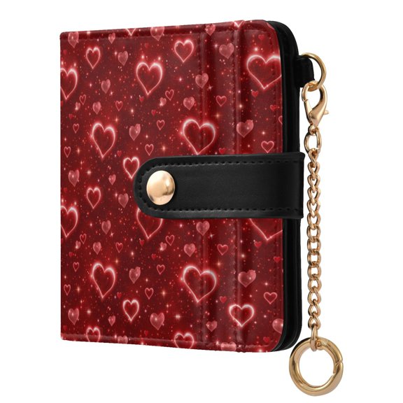 Womens Wallet PU Leather Bifold Small Purse with RFID Blocking Credit Card Holder Red Hearts Pattern