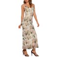 thumbnail image 4 of Allegra K Robe Maxi Cocktail Sans Manches à Fleurs en Maille Élégante pour Femmes pour Occasions Spéciales S Beige, 4 of 6