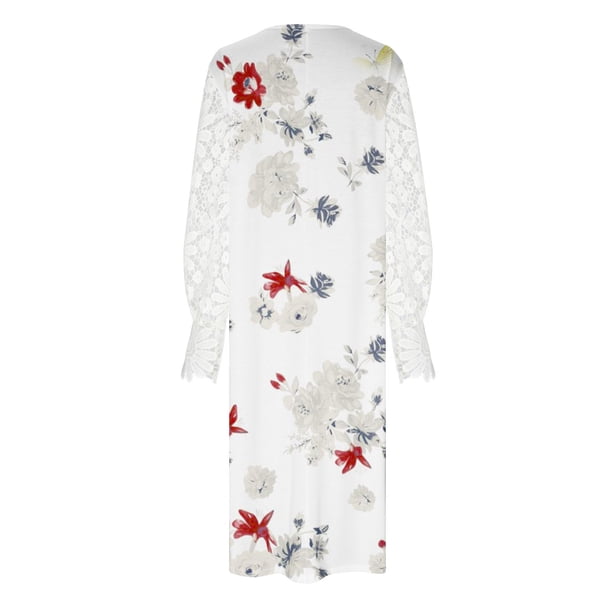 Edvintorg White Dress Women Casual V-Neck Long Sleeve Waist Buttons  Printing Loose Plus Size Dress Lace Maxi Dresses for Women Elegant -  Walmart Business Supplies