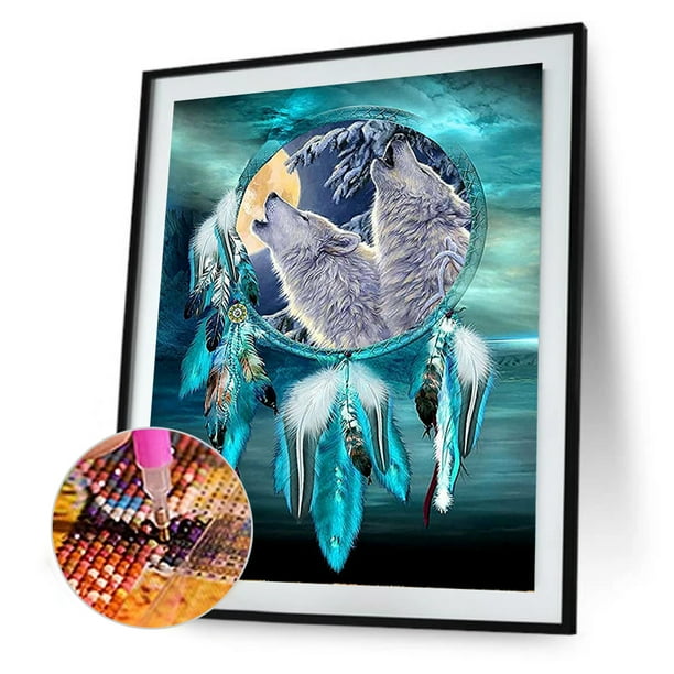Cuadros Decorativos Dream Catching Wolf Diamond Painting Taladro redondo completo para decoración de habitaciones (B5313) Tmvgtek embutido en tela