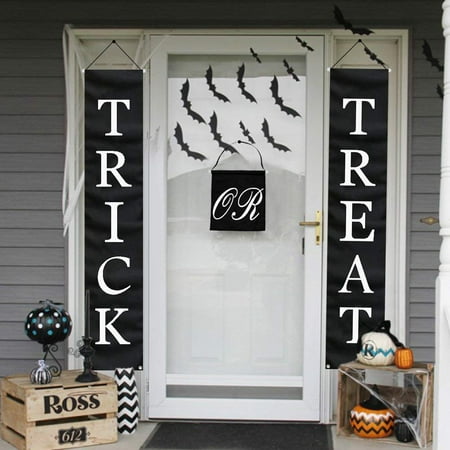 PartyTalk 3pcs Trick or Treat Halloween Banner Outdoor, Halloween Hanging Sign for Home Office Porch Front Door Halloween Decorations