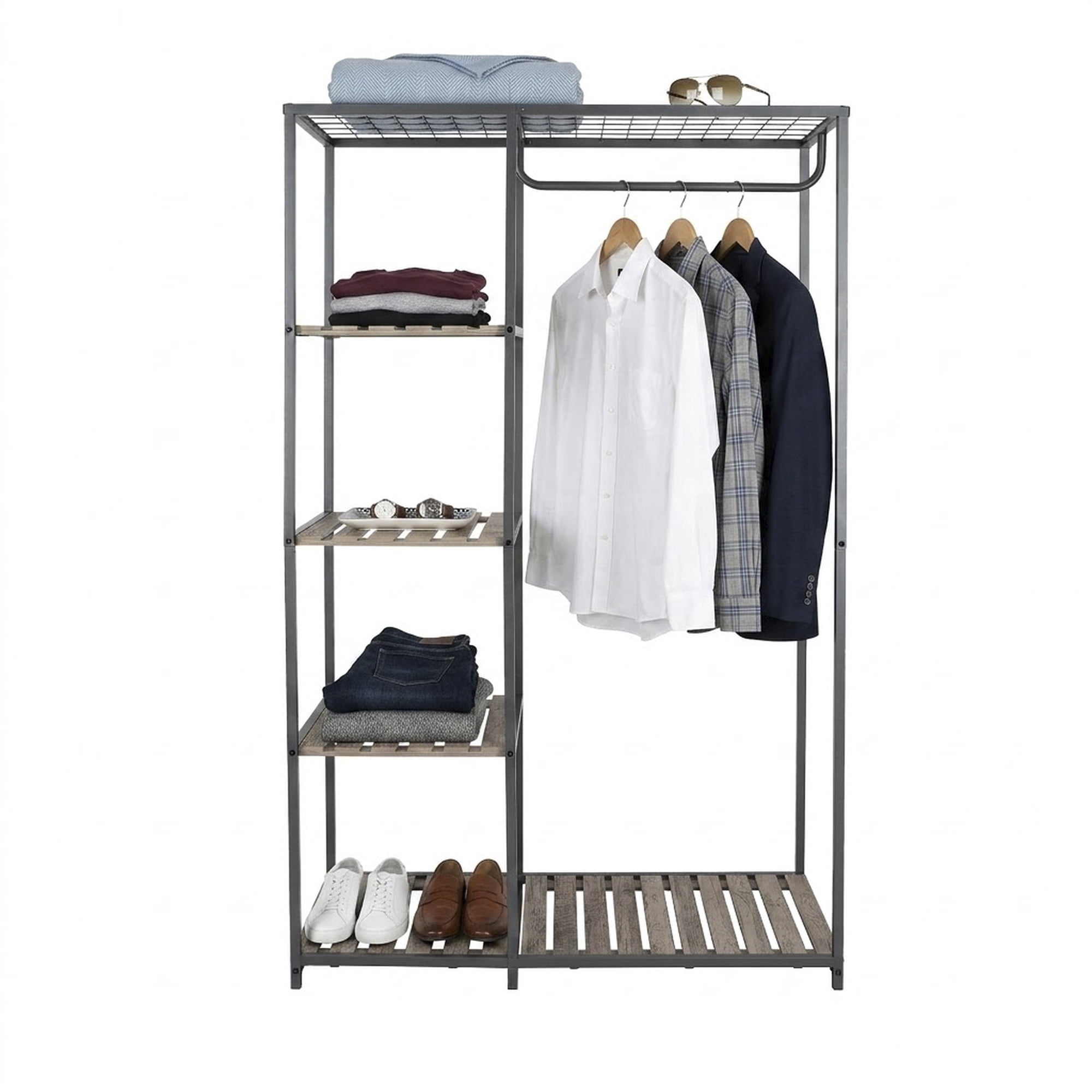 (3 pack) Better Homes & Gardens Farmhouse Gray Wood and Metal Garment Clothes Rack