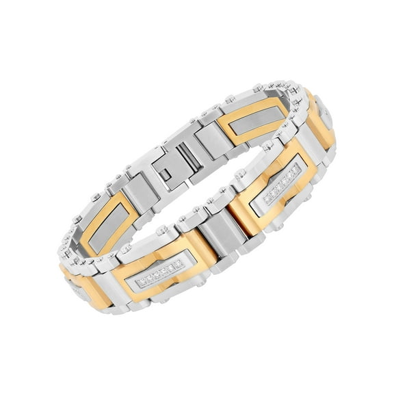 Mens 1/2 ctw Lab-Grown Diamond Two-Tone Stainless Steel Link Bracelet