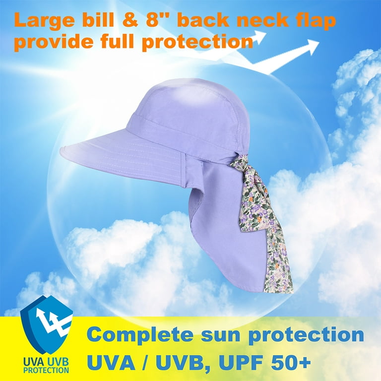 Sun Blocker Women's Travel Sun Hat UPF 50+ Large Brim Beach Neck Flap Hat  Purple