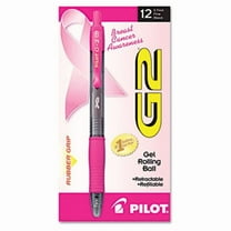 Pilot  G2 Pink Ribbon Roller Ball Retractable Gel Pen Black Ink Fine 1 Dozen - Pink