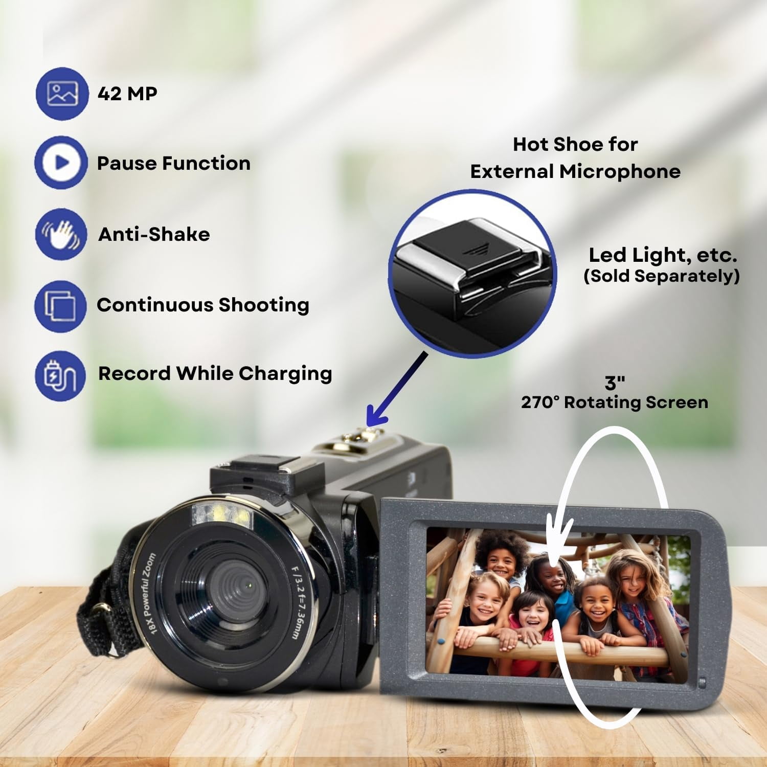 GeniusTech Digital Video Camera 42MP with 64GB SD Card, Remote, Case & USB Cable – Black