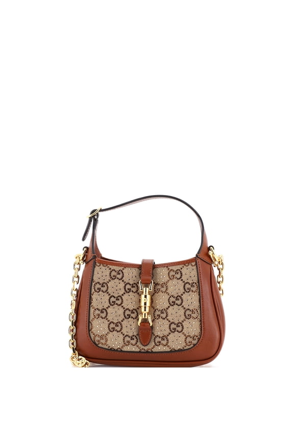 Pre-Owned Jackie 1961 Chain Hobo Crystal Embellished GG Canvas Mini By Rebag