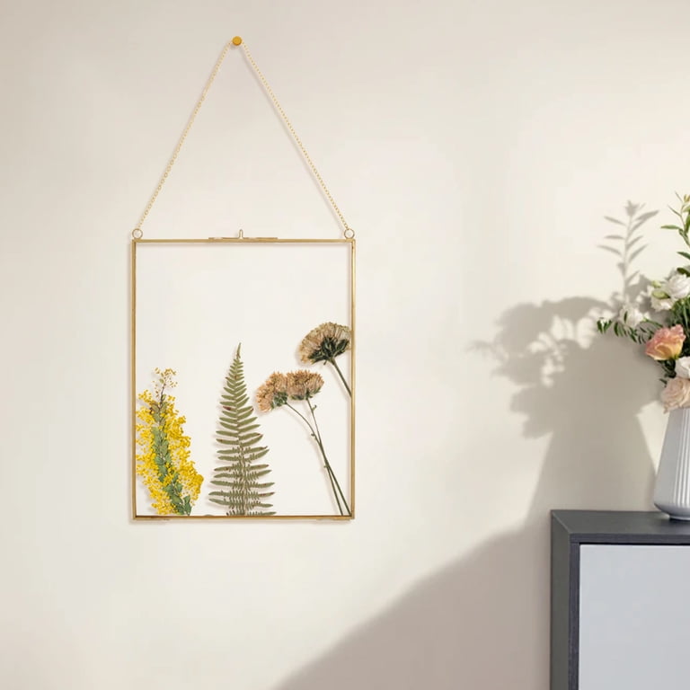 Pressed Flower Glass Picture Frames Set Of 5 - Gold Hanging Floating Frame For Artwork Display