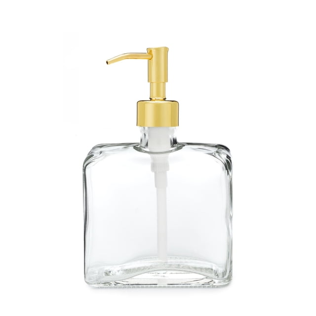 Rail19 Urban Square Recycled Glass Soap Dispenser with Metal Pump, 8.5oz (Gold)