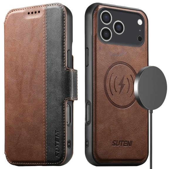 PU Leather for iPhone 17 Pro Case, 2 in 1 Detachable Wallet Case with Card Holder, Removable Flip Stand Folio Cover with RFID Blocking Phone Cover [Compatible with MagSafe],Brown