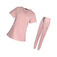 thumbnail image 1 of kurtrusly Female Scrub Set Nurse v neckline Machine Washable Short Sleeves Suit Pink M 1Set, 1 of 6