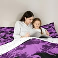 thumbnail image 4 of Erosebridal Spooky Bats Bed in a Bag King Size,Geometry Hexagon Bed Set,Purple Black Bedding King Size For Kids,Breathable Room Decor Reversible,7 Pieces, 4 of 7