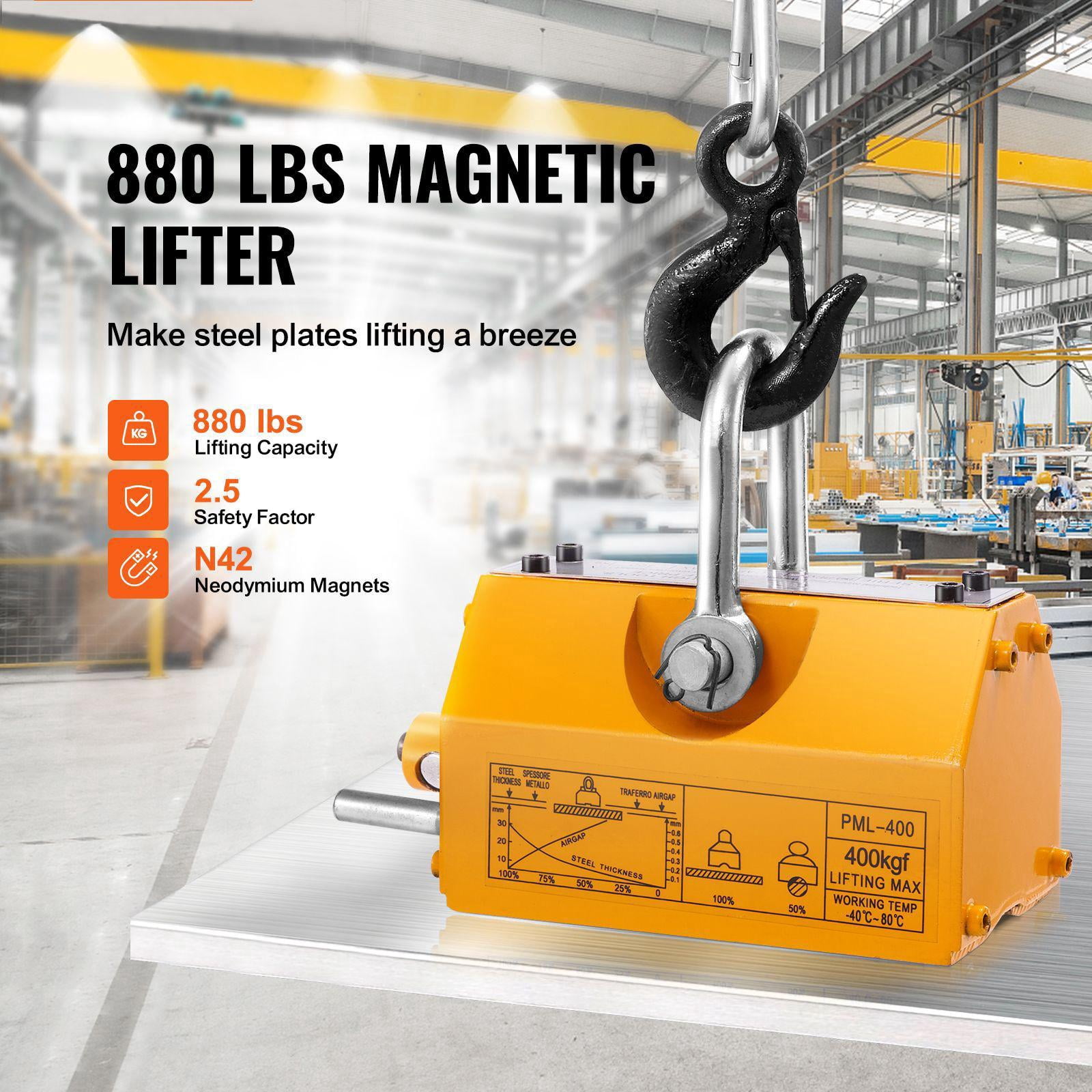 Magnetic Lifter 880 lbs 400 kg Pulling Capacity 2.5 Safety Factor Neodymium Steel Lifting Magnet with Release Permanent Heavy Duty for Hoist Shop Crane Block Board