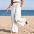 thumbnail image 6 of Yyeselk Women Cotton Linen Wide Leg Pants Flowy Pleated Palazzo Baggy Slacks Stretch High Waisted Side Drawstring Casual Trousers for Beach Vacation Travel White S, 6 of 6