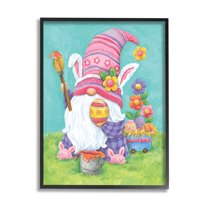 Whimsical Gnome Painting Easter Eggs Festive Flowers Fairy Tales & Fantasy Graphic Art Framed Art Print Wall Art