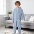 thumbnail image 5 of Boys Hooded Onesie Pajamas Kids Long Sleeve Zip-Front One Piece Fuzzy Sleepwear Jumpsuit with Pockets Winter Warm Loungwear, 5 of 6