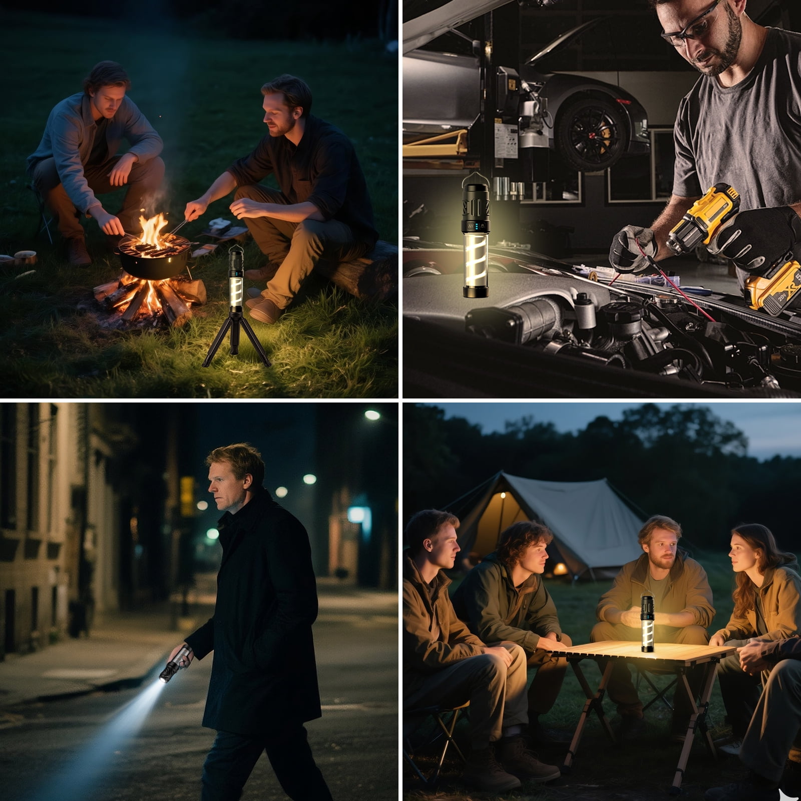 Qoosea Camping Lantern Rechargeable Portable Waterproof Flashlight Outdoor Magnetic Camping Light Emergency Light with Stand