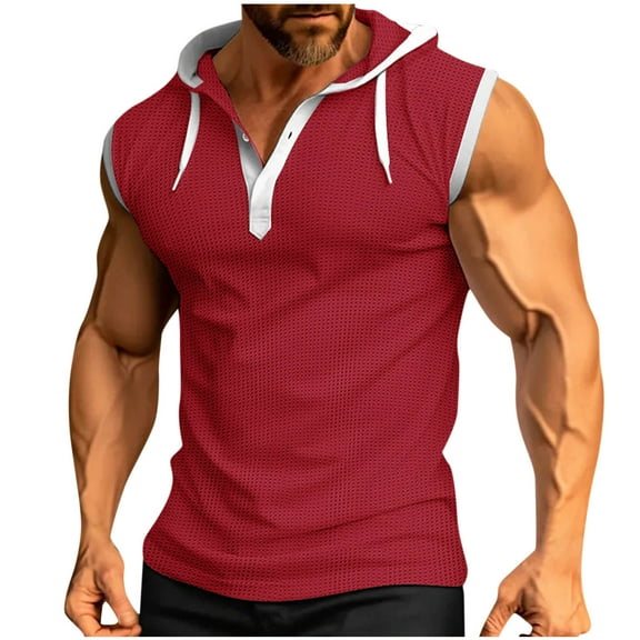 fatyb Men's Hooded Tank Tops Sleeveless Button down Tops Casual Drawstring Lightweight Hoodies for Men