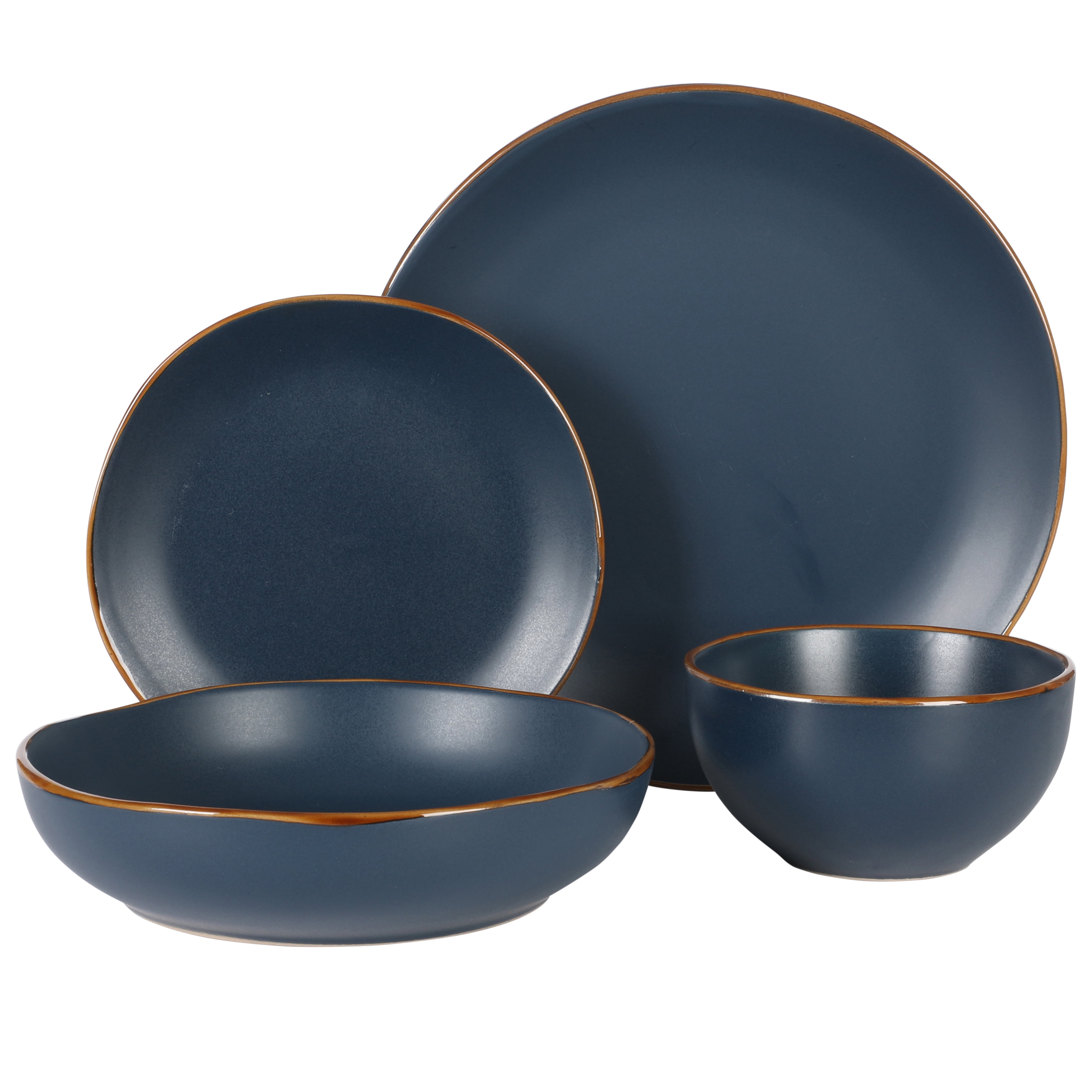 Gibson Home Hazeltine 16 Piece Plates and Bowls Dishes Stoneware Ceramic Dinnerware Set - Navy Blue
