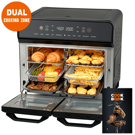 24QT Dual Zone Air Fryer Oven With Rotisserie,10-In-1  Internal Stainless Steel Toaster Oven Air Fryer Combo 1800W For Family Cooking