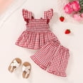 thumbnail image 2 of Happy Town Toddler Girl Clothes Infant Girl Sleeveless Ruffle Set Cute Bowknot Dress Top Shorts Outfits For Kids, 2 of 9