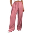 thumbnail image 2 of Womens Pants Drawstring Waist Casual Trousers Solid Color Long Pants with Pocket Pink S, 2 of 9