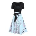 thumbnail image 2 of Edvintorg Dress Sets for Women Fashion Summer V-Neck Short Sleeve Floral Print Vacation Zipper Dress Sets Holiday Outfits for Women Blue M, 2 of 7