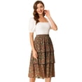 thumbnail image 1 of Falda escalonada con Dobladillo con Volantes y Cintura Alta de Otoño Floral para Mujer rojo S Allegra K, 1 of 6