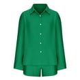 thumbnail image 3 of successthop Lounge Sets for Women 2 Piece Shorts Solid Color Button Down Cardigan Lapel Neck Long Sleeve Shirts and Shorts Comfy Trendy Pajamas Lounge Set Loungewear Summer Outfits, 3 of 4