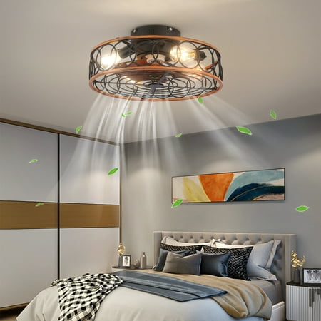 

Lwhmf Caged Ceiling Fan With Lights Remote Control Low Profile Flush Mount Industrial Retro Indoor Enclosed Ceiling Fans 4 Bulbs Not Included Lwhmf2364A
