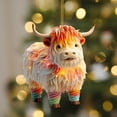 thumbnail image 4 of Christmas Ornaments Highland Cow Decor Xmas Tree Decorations Cute Acrylic Cow Pendants Cartoon Cow Decorative, 4 of 6