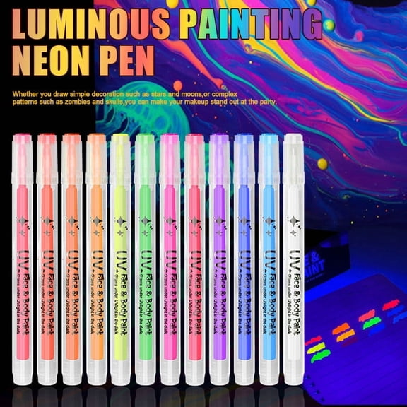 SZBAOAN 12 Colors Neon Face Paint Markers,Glow In The Dark Makeup Markers,Neon Glow in the Dark Face Paint Markers,UV Blacklight Neon Fluorescent Pens,Washable Makeup for Party,Carnival