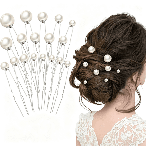 BZCOE 18Pcs Pearl and Rhinestone Hair Accessories for Wedding,Bridal Styling - U Shaped Bobby Pins,Hair Pins for Bride and Girls Pearl Bobby Pins (Silver)