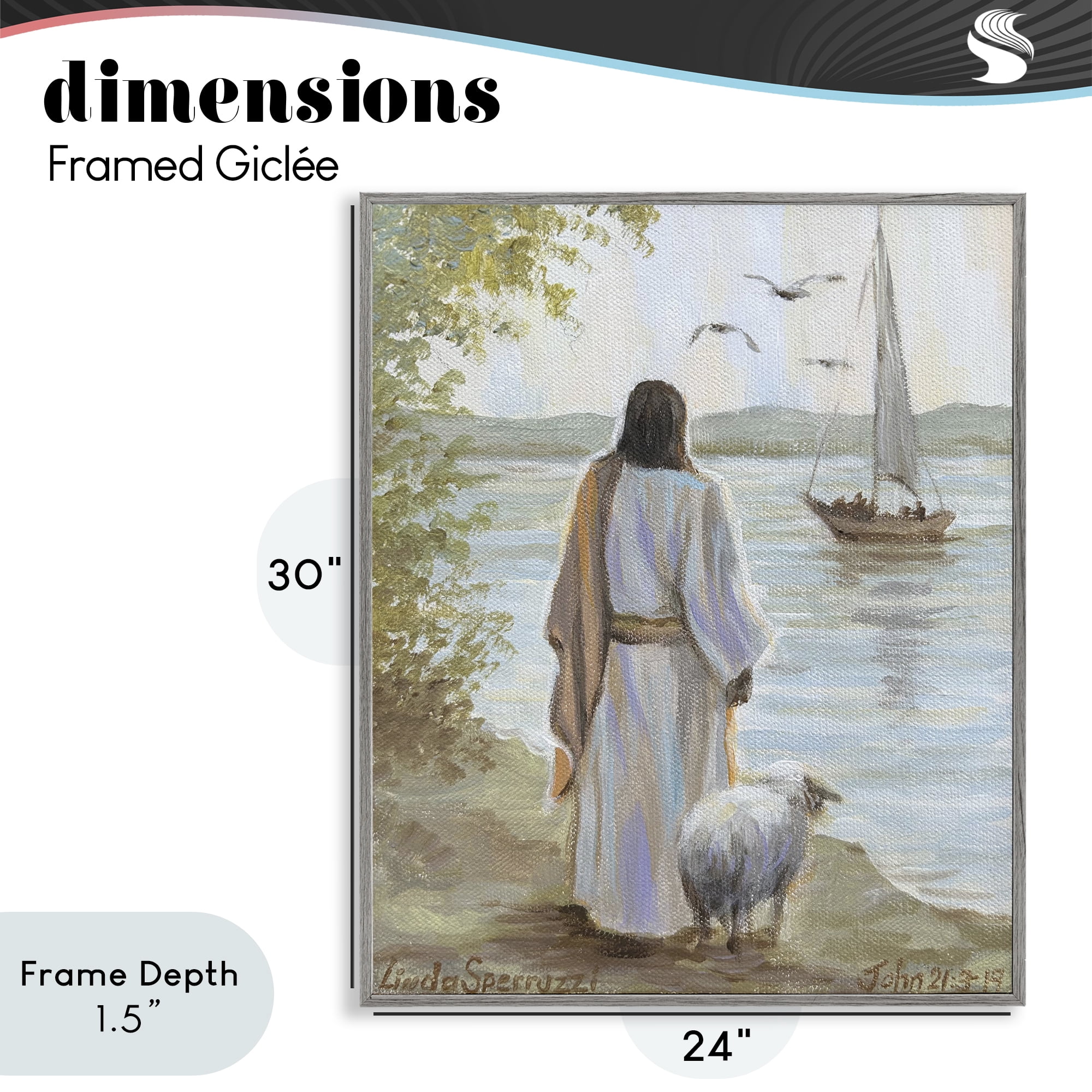 Stupell Industries Jesus Waiting Ashore Gray Framed Giclee Art, design by Linda Sperruzzi