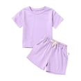 thumbnail image 5 of Cathalem Toddler Boy Spring Outfits Infant Baby Boys Summer Color Block Clothes Sets Outfits Short T Shirt Elastic Rolled Shorts Set Toddler Clothes (Purple,120), 5 of 9