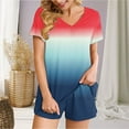 thumbnail image 6 of Summer lounge Outfits for Women 2 Piece Gradient Color Casual Short Sleeve V Neck Sleep Top and Shorts Sets Nightwear (S, Red), 6 of 6