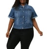 Agnes Orinda Women's Plus Size Button Front Work Crop Short Sleeves Denim Jacket