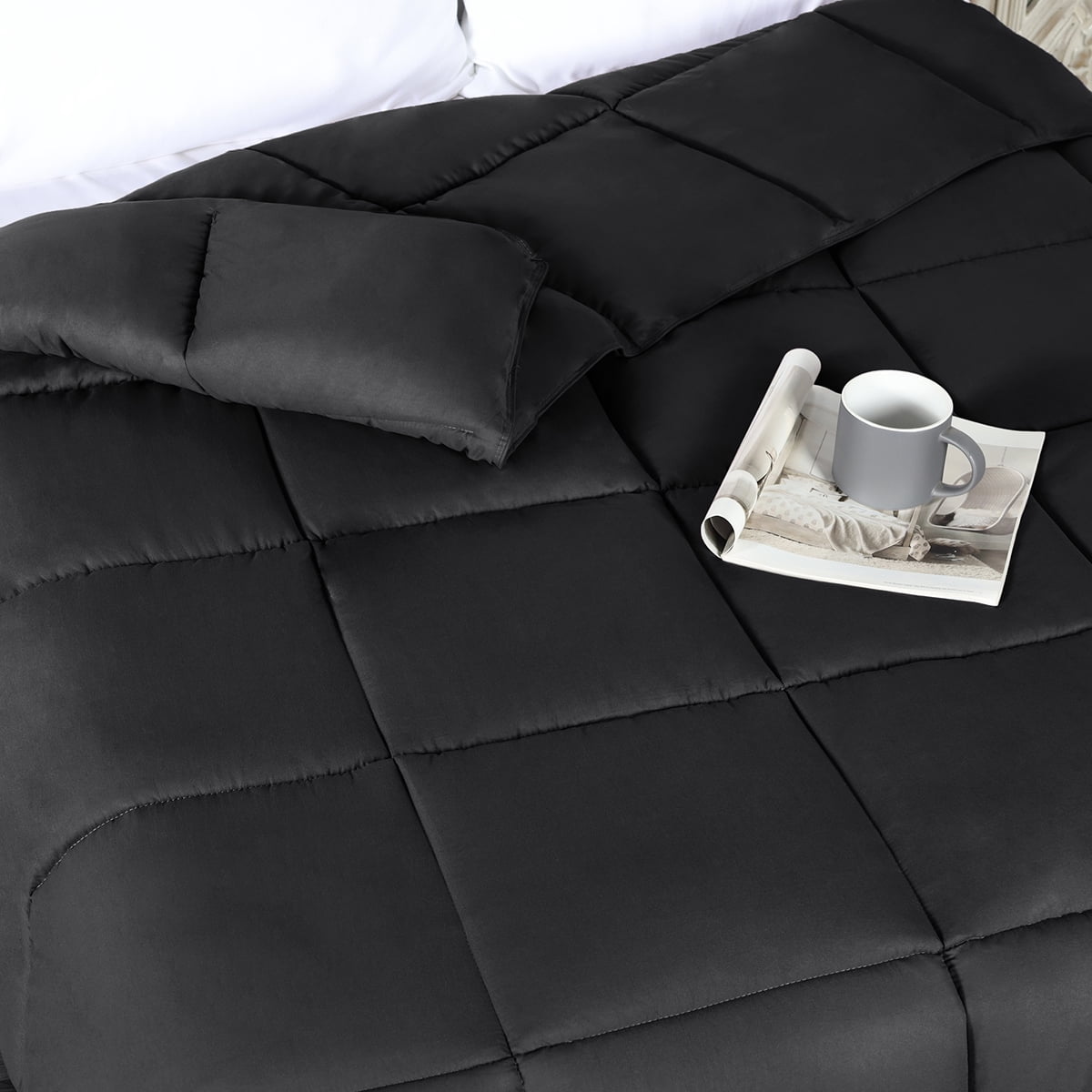 BNM Solid Comforter Down Alternative Bedding, Twin, Black