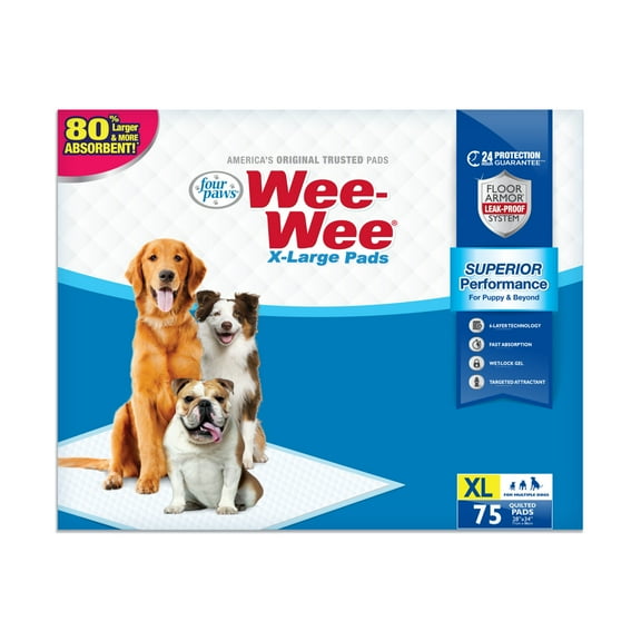 Four Paws Wee Wee Superior Potty Training Dog & Puppy Pads, Pet Pee Pads, X-Large 75 Count