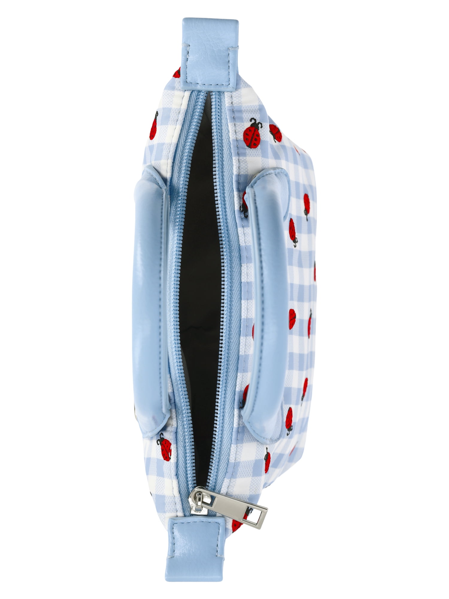 No Boundaries Women's Mini Tote Crossbody Bag, Sky Gingham with Ladybug Embroidery