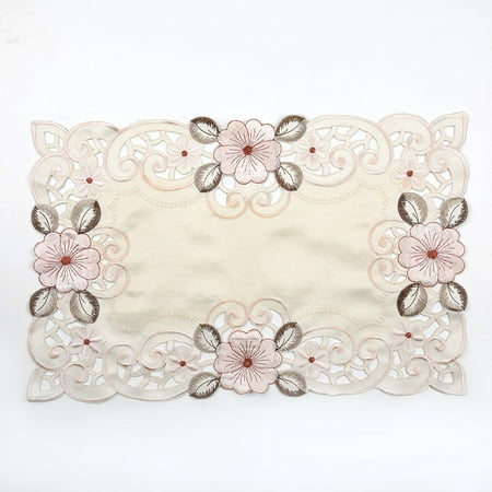 

Cogfs Embroidered Floral Lace Fabric Translucent Table Runner Champagne Table Runner for Dining Party Holiday 30*45cm