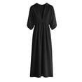 thumbnail image 7 of Guieoi Womens Summer Dresses Plus Size Cool and Moisture-Wicking Casual Cotton-Linen 3/4-Sleeve V-Neck Dress, 7 of 7
