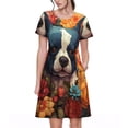 thumbnail image 1 of Balery Cute Colorful Flower French Bulldog Vestidos sueltos de manga corta para mujer, vestidos de verano 2025, vestidos casuales de corte A con vuelo., 1 of 6