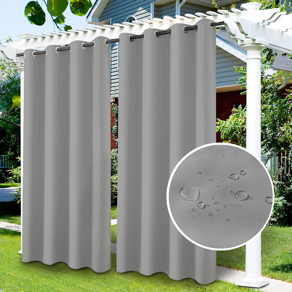 SHANNA Indoor/Outdoor Curtains - Grommet Top Waterproof Windproof Privacy Blackout Drapes for Garden Porch Gazebo Patio, Gray, 52*84 in, 2 Panel