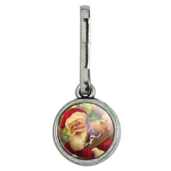 Christmas Holiday Santa Jolly Sparkle Antiqued Charm Clothes Purse Suitcase Backpack Zipper Pull Aid