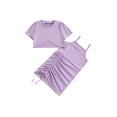 thumbnail image 2 of Aojekbee Baby Girls Two Piece Outfits Solid Color Short Sleeve T-Shirt and Drawstring Ruched Sleeveless Dress Set Summer Clothes, 2 of 10